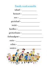 English Worksheet: Family Word Scramble