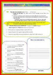 English Worksheet: although  inspite of  despite