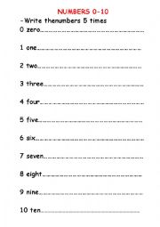 English Worksheet: numbers 0-10 writing exercise