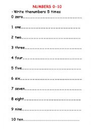 English Worksheet: numbers 0-10 writing exercise