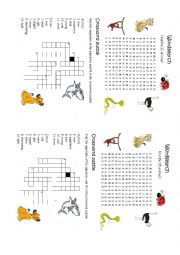 English Worksheet: Animals_wordsearch and crossword puzzle