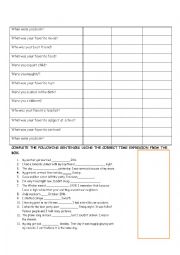 English Worksheet: PAST TENSE OF BE AND TIME EXPRESSIONS