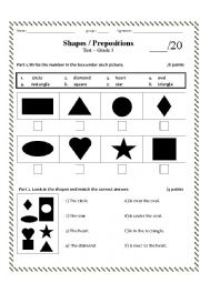 English Worksheet: Shapes and Prepositions