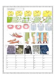 English Worksheet: CLOTHING PATTERNS,FABRICS & SIZES