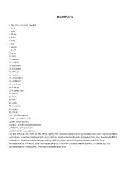 English Worksheet: Numbers