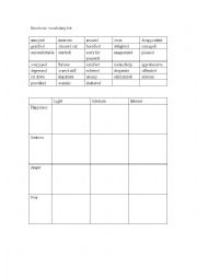 English Worksheet: Emotions vocabulary list