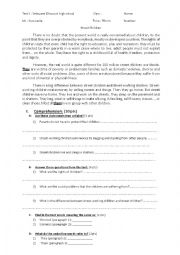 English Worksheet: Test- first bac students- street children- reading comprehension- grammar
