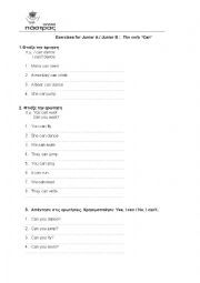 English Worksheet: can