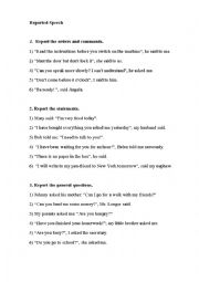 English Worksheet: reperted speech