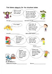 English Worksheet: IDIOMS matching SITUATIONS WITH THE KEY