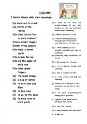 English Worksheet: IDIOMS AND THEIR MEANINGS: MATCHING (KEY INCLUDED!)