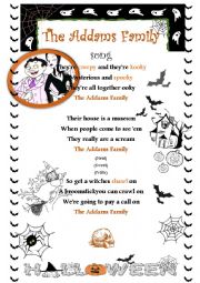 English Worksheet: The Addams Family Song