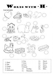 English Worksheet: words wirh the letter H