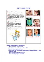 English Worksheet: 5 LOOSE TEETH A poem 