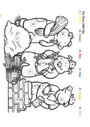 English Worksheet: The True Story of the Three Little Pigs - Color by Number