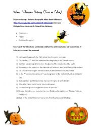 English Worksheet: Video: Halloween History (True or False)