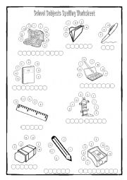 English Worksheet: School Subjects Spelling Worksheet