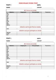 English Worksheet: IRREGULAR VERBS TESTS