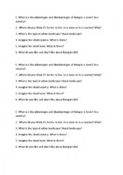 English Worksheet: Town/country: questions for discussion