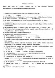 Worksheet on Charles Dickens life using a BBC website