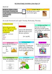 English Worksheet: Word Study Tic Tac Toe Choices