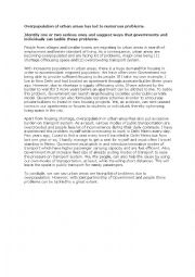 English Worksheet: Overpopulation of urban areas 