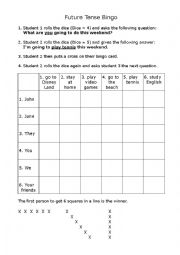 English Worksheet: Future Tense Bingo