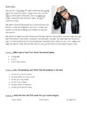 English Worksheet: Bruno Mars Biography