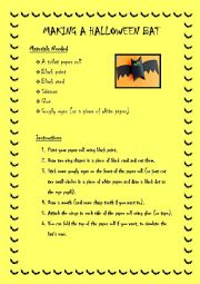 English Worksheet: Halloween bat craft
