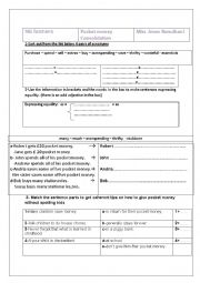 English Worksheet: consolidation 9th formers : Pocket money 