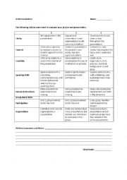 English Worksheet: Simple Oral Presentation Rubric