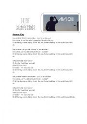 English Worksheet: Song: Hey Brother by Avicii answer key