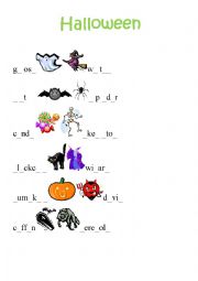 English Worksheet: Writing Word Completion - Halloween theme