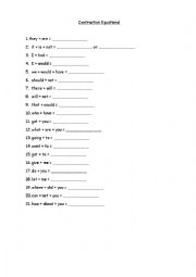 English Worksheet: Contraction Equations