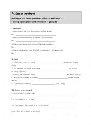 English Worksheet: future tenses review: going to and will future