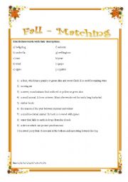 English Worksheet: Fall - matching words and descriptions