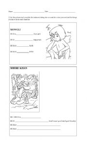 English Worksheet: Jungle Book Descriptions worksheet