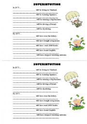 English Worksheet: Superintuition (Future Perfect Simple and Future Continuous) 
