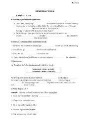 English Worksheet: Remedial work about  family life