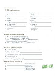 English Worksheet: Revision Test- TO BE