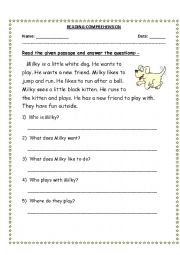 English Worksheet: Reading Comprehension