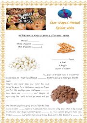 English Worksheet: Halloween Recipe: Pretzel Spider Webs