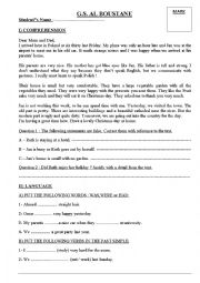 English Worksheet: TEST SIMPLE PAST  READING