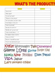 English Worksheet: advertising; slogans and products