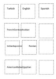 English Worksheet: Counrty nationality match