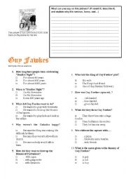 English Worksheet: Guy Fawkes introduction to the story 