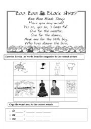 English Worksheet: Baa Baa Black Sheep - Nursery Rhyme - 