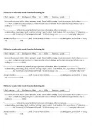 English Worksheet: intelligence 