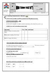 English Worksheet: Mid term test n1 for the 9th forms(listening tasks and tapescript )