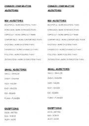 English Worksheet: Common Comparative Adjectives List